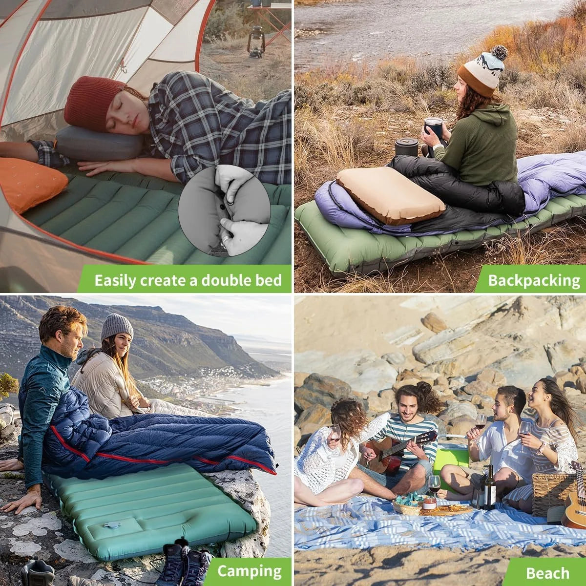 Ultralight Extra Thick 4Inch Camping Sleeping Pad with Built-In Pillow And Foot Pump Inflatable Sleeping Mat for Outdoor Camping from China