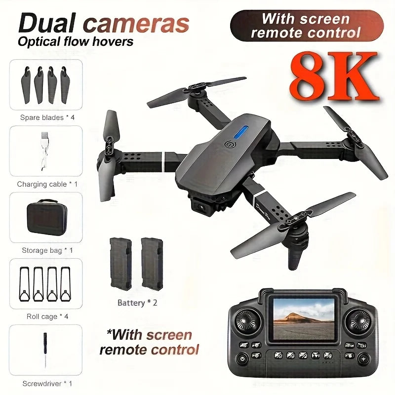 The Upgraded 2026 E99PRO MAX Drone Features Dual 8K Cameras, In-Screen Remote Control, Two Batteries, One-Key Return-to-Home, A Foldable Design, USB Charging, Wi-Fi Connectivity, and Flight Gaming Capabilities