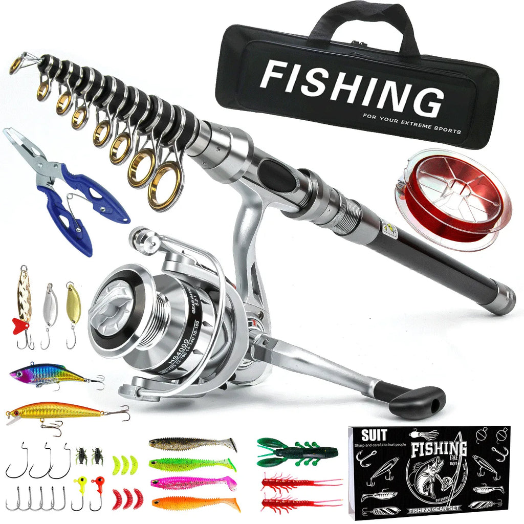 Telescopic Fishing gear rod and reel set