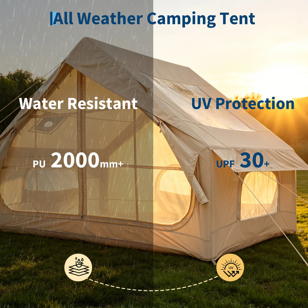 Spacious & Waterproof Inflatable Camping Tent – Family Outdoor Shelter for 6 – Quick Setup, Durable Oxford Fabric, Portable for Hiking & Camping – Size: 6 Square