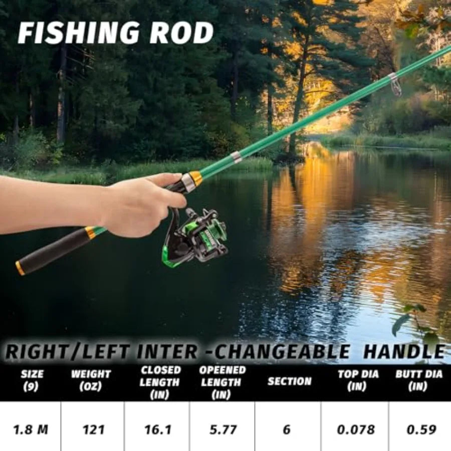 Fishing Rod and Reel Combos with Fiberglass Telescopic Fishing Pole - Spinning Reel Fishing Carrier Bag, Freshwater and Saltwat