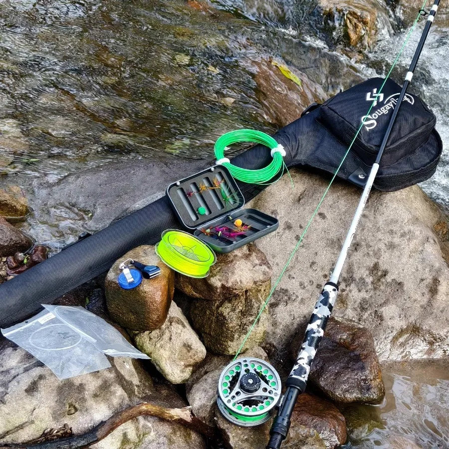 Standard Fly Fishing Combo Starter Kit 5 6 Weight 9' Fly Rod with SuperPolymer Handle for Freshwater and Saltwater