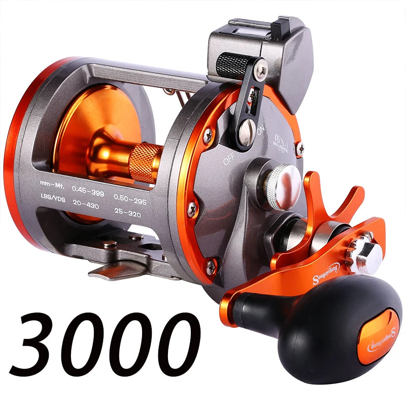 Sougayilang Line Counter Trolling Reel Conventional Level Wind Fishing Reel for Sea Bass Grouper 4.1:1/6+1BB Max Drag 30Kg from China
