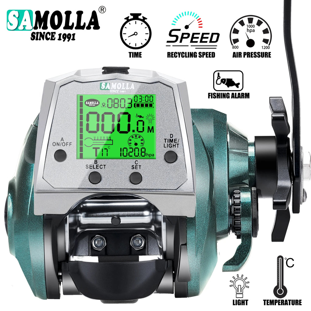 SAMOLLA New Large Electronic Fishing Reel USB charging Large Display Screen Temperature/Air Pressure Sea Boat Baitcasting Reel from China