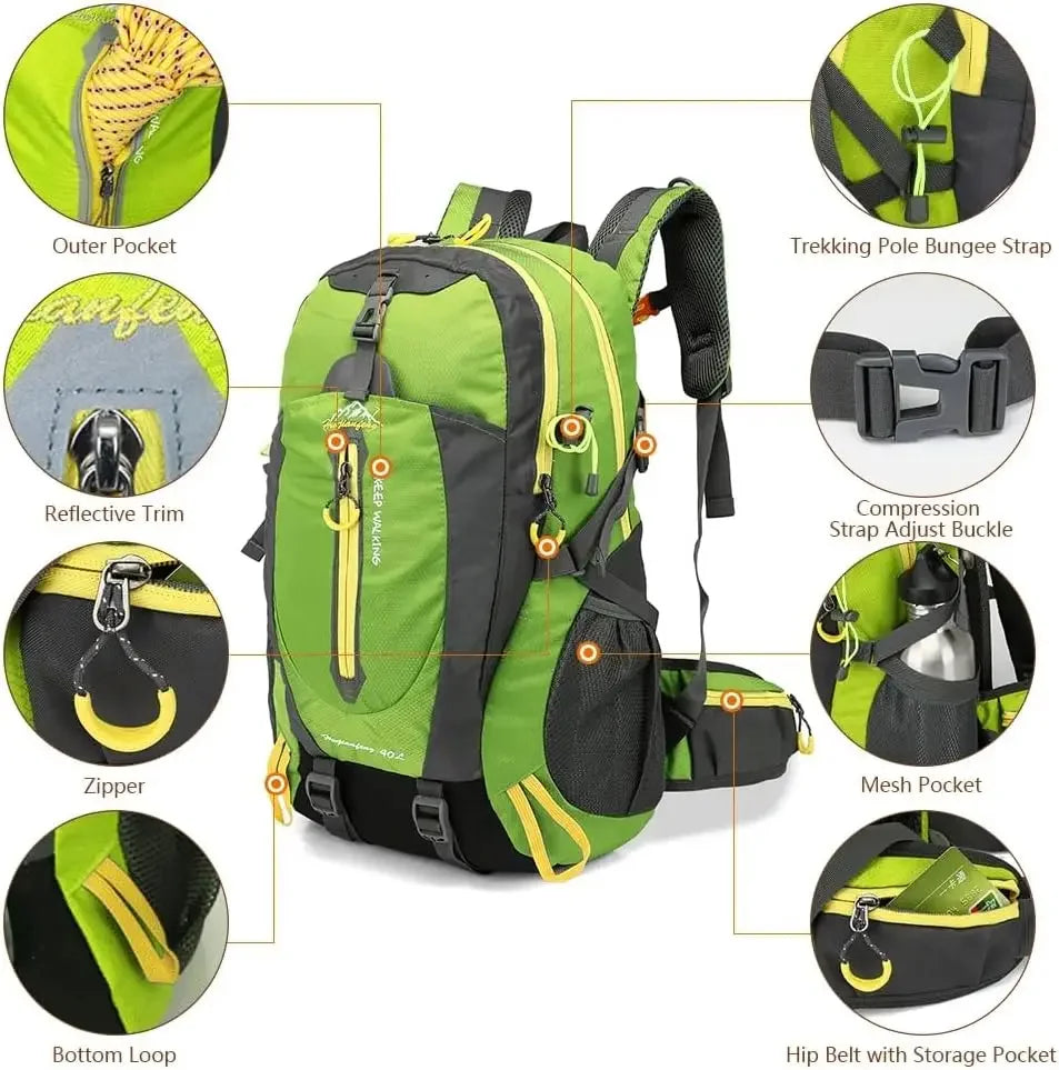 40L Lightweight Hiking Backpack – Water-Resistant Daypack for Men & Women, Durable Outdoor Travel Pack