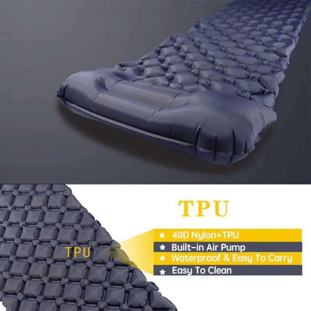 Camping Sleeping Pad Inflatable Mattress with Pillows Ultralight Air Mat Built-in Inflator Pump