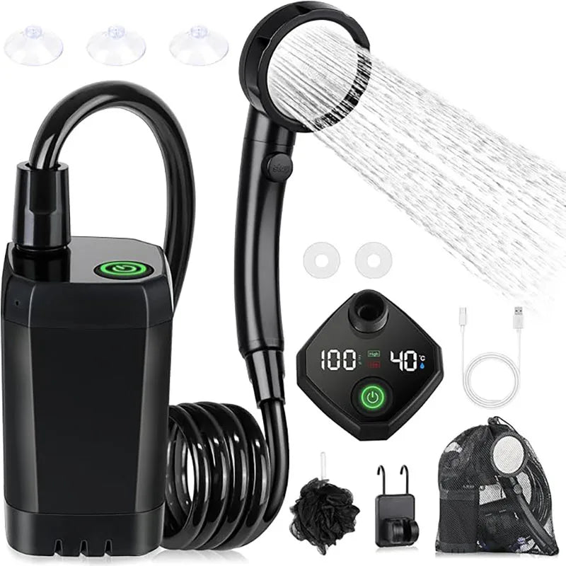 Rechargeable Portable Camping Shower with Intelligent LED Display and Shower Pump