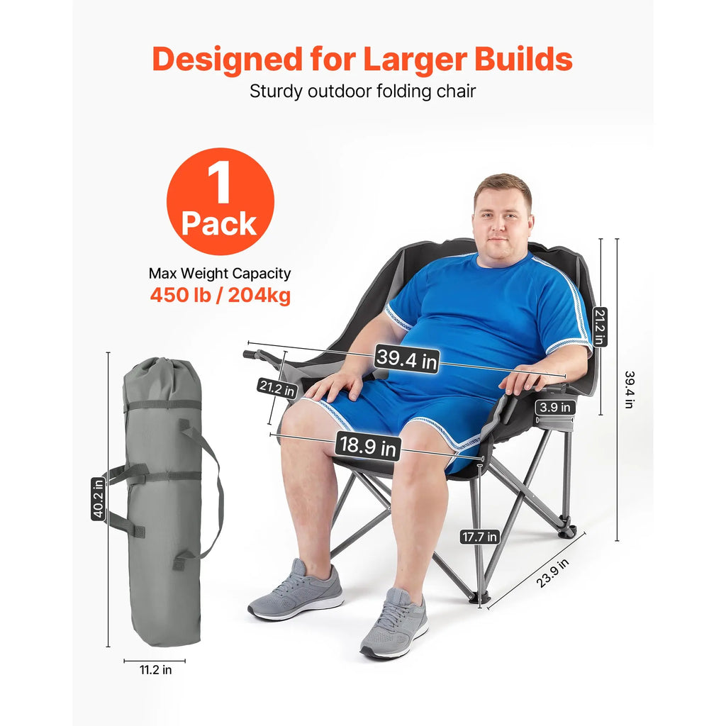 Portable Padded Folding Oversized Camping Chair w/Carry Bag