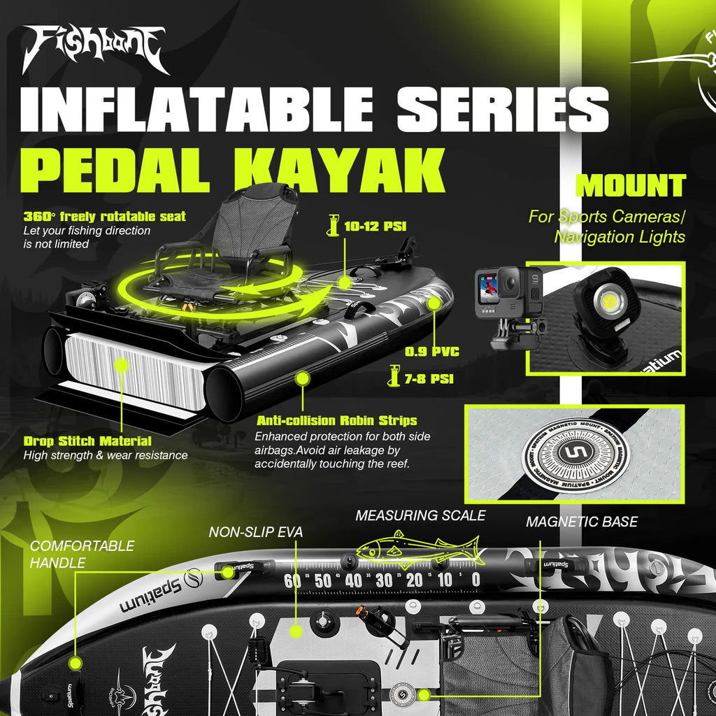 Fishing Kayak Boat Pedal Drive Sit on Top Pedal Drive Kayak Power System Orientation System, 11'*48"*6",Capacity 660LBS
