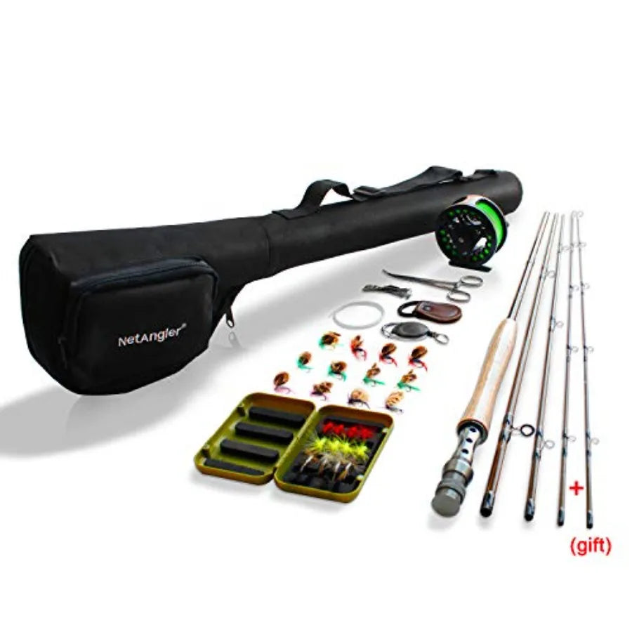 Lightweight Portable 4Piece Fly Fishing Rod and Reel Combo with PreLoaded Lines 5wt Aluminum Fly Reel 28pcs Flies in Waterproof