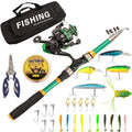 Fishing Rod and Reel Combos with Fiberglass Telescopic Fishing Pole - Spinning Reel Fishing Carrier Bag, Freshwater and Saltwat