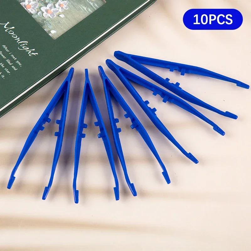 10pcs Plastic Blue Tweezers Medical Beads Disposable Tweezers