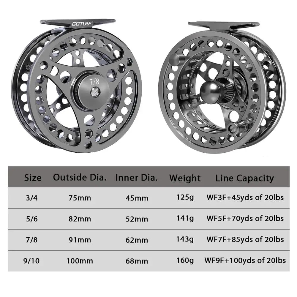 Goture Fly Fishing Reel 3/4 5/6 7/8 9/10 2+1BB Max Drag 8kg Lightweight CNC-machined Large Arbor Left/Right Fly Reel+Spare Spool from China