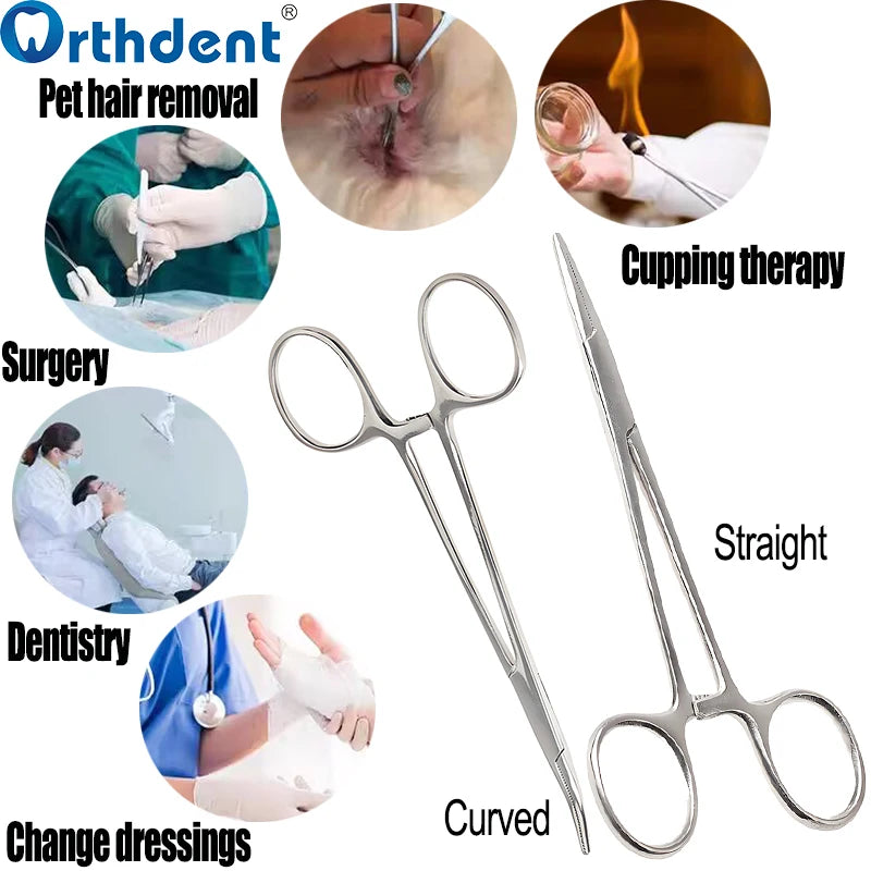 Hemostatic Forceps Stainless Steel Mosquito Locking Clamp Plier Tweezers (Curved/Straight)