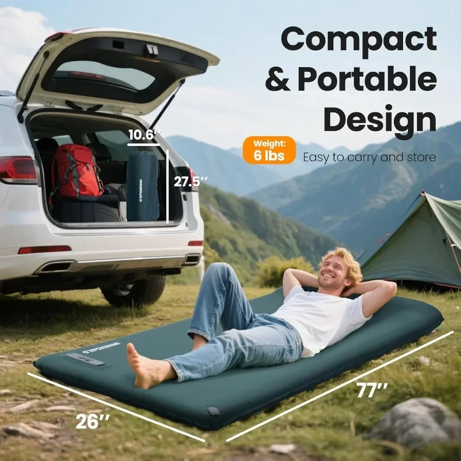 3.15 Thick Self-Inflating Sleeping Pad for Camping with Built-in Pillow and Electric Pump