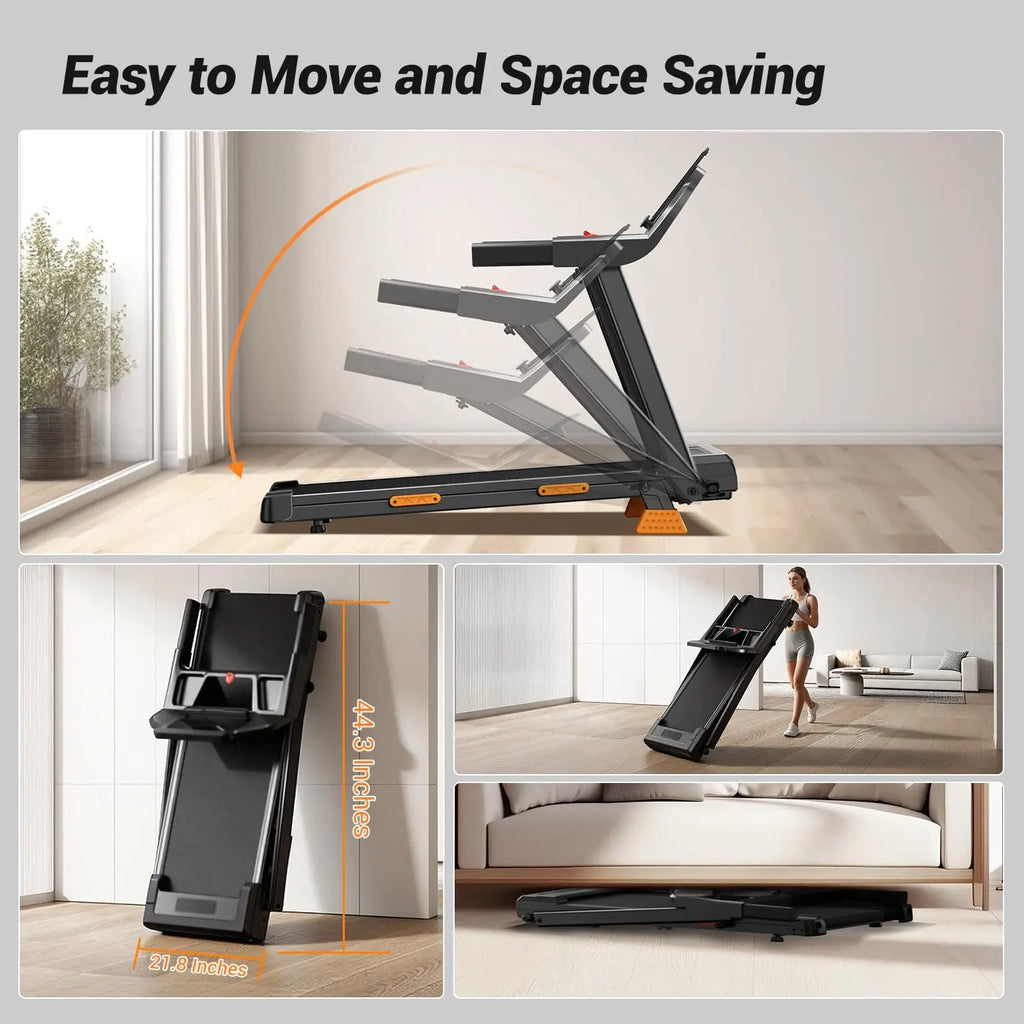 Treadmills for Home with 15% Incline and Led Screen 7-Layer Shock-Absorbing Foldable Treadmill with Handle Bar Up to 400lbs Cci