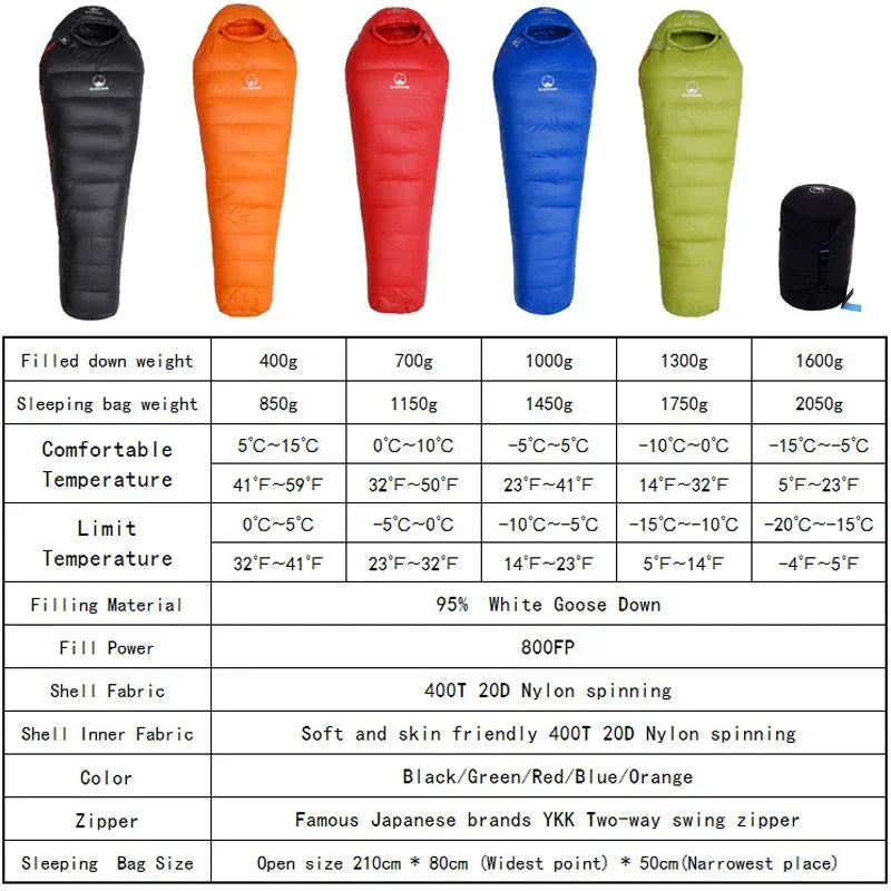 Goose Down Filled Mummy Sleeping Bag