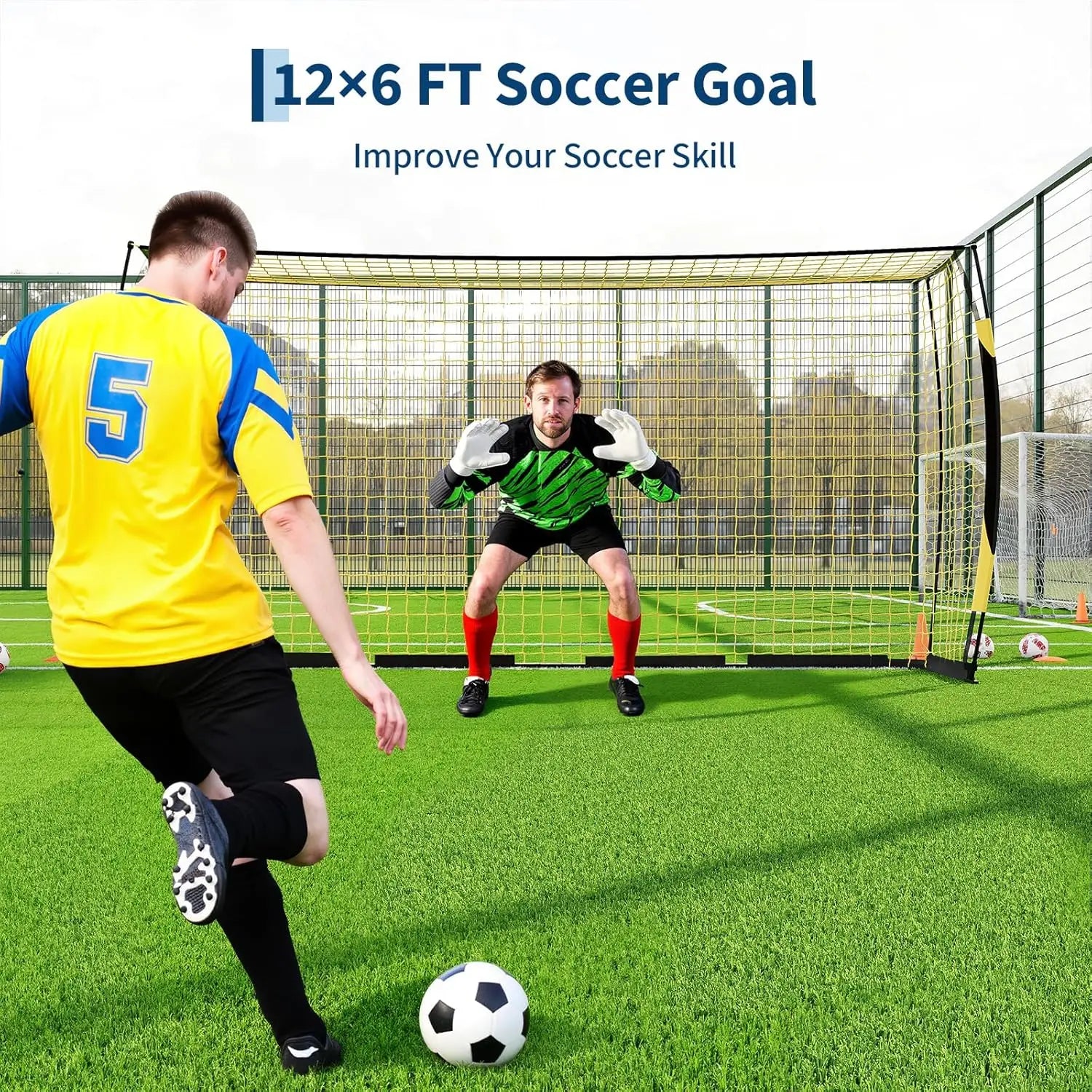 Portable Soccer Net with Sturdy Metal Base 12x6 FT Soccer Goal for Backyard