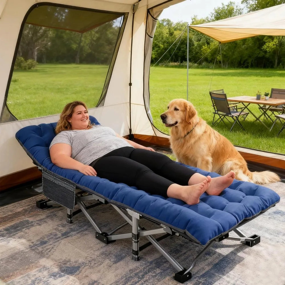 Oversized XXL Folding Camping Cot with Mattress, Heavy Duty Sleeping Cot Bed for Adults, Portable with Carry Bag