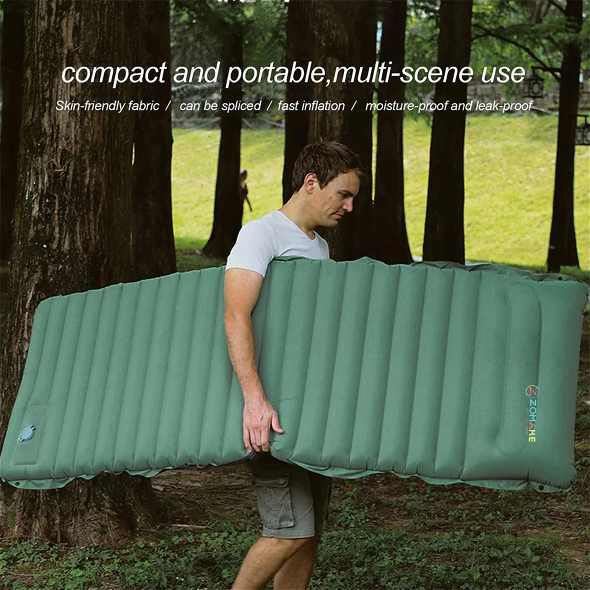 Ultra-Light Sleeping Mat 4" Thick Self-Inflating for Camping