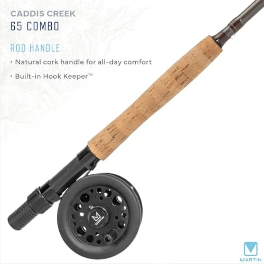 Caddis Creek Fly Fishing Rod and Reel Combo 9-Foot 2-Piece Fiberglass Rod Moderate Fast Action Single Action Fly Reel Aluminum