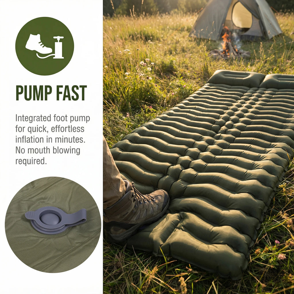 Portable  Inflatable Thickened Cushion Pads Camping Sleeping Mat with Pillow and Built-In Foot Pump