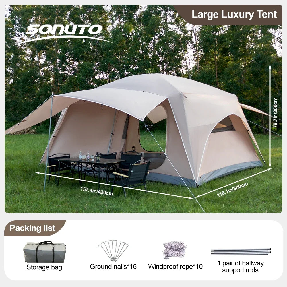8-12 Person 2 Room Instant Cabin Tent for Waterproof Windproof Family Camping