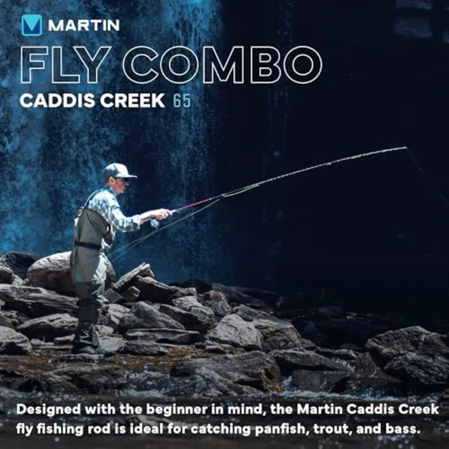 Caddis Creek Fly Fishing Rod and Reel Combo 9-Foot 2-Piece Fiberglass Rod Moderate Fast Action Single Action Fly Reel Aluminum