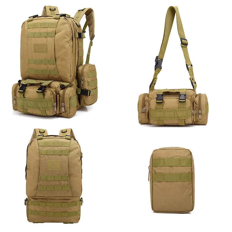 Men's Large Capacity 55L Backpack Tactical Backpack Outdoor Hiking Climbing Army Rucksacks Waterproof Camping Bags