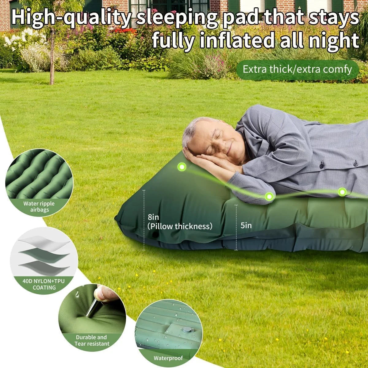 Ultralight Extra Thick 4Inch Camping Sleeping Pad with Built-In Pillow And Foot Pump Inflatable Sleeping Mat for Outdoor Camping from China