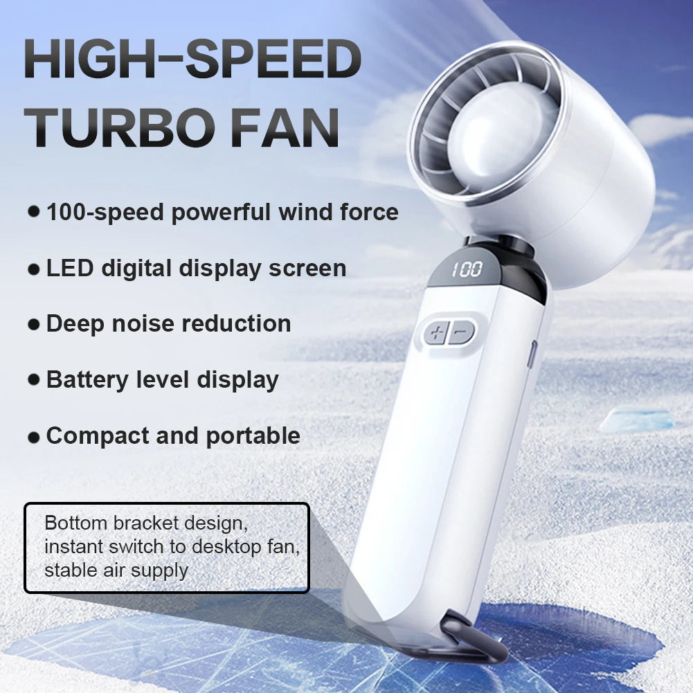 USB Rechargeable Handheld Turbo Fan with LED Digital Display