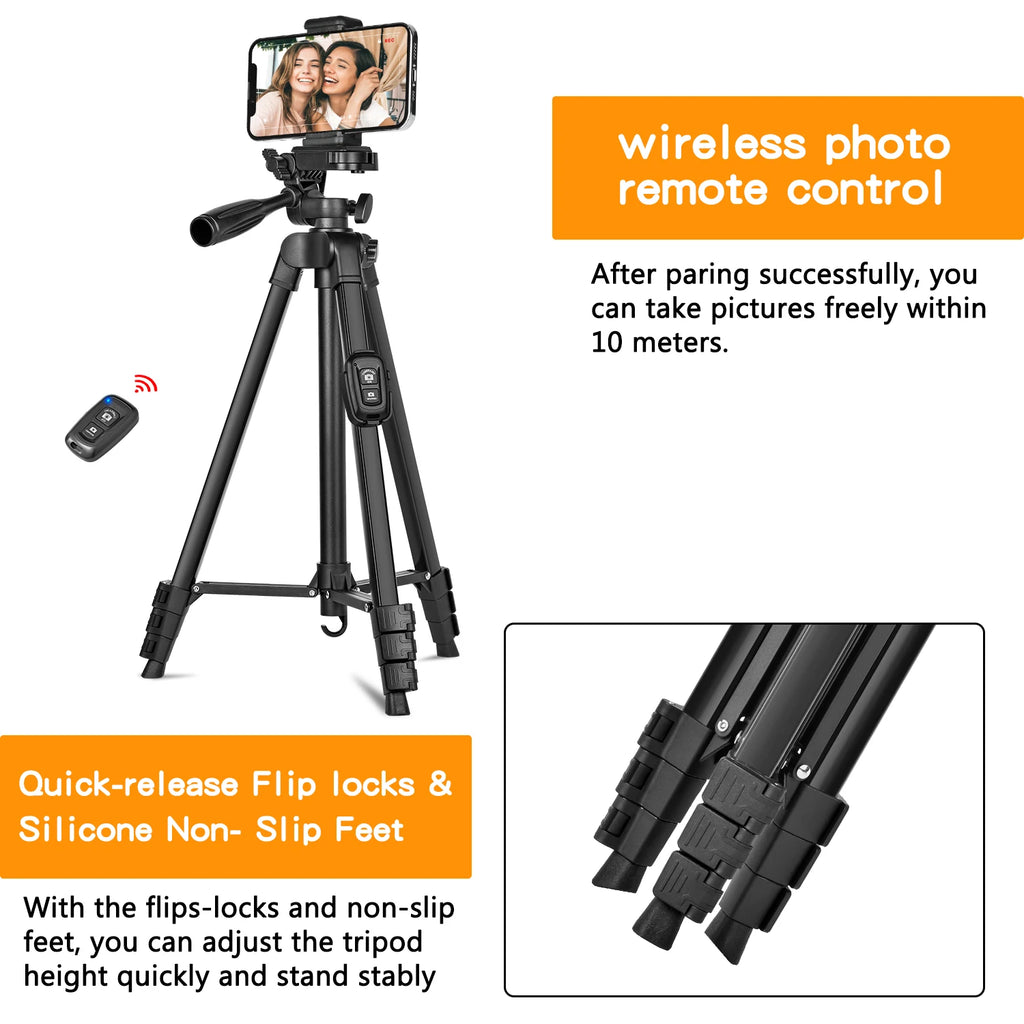 60 Inch/152cm Camera Tripod with Travel Bag, Mobile Phone Tripod with Remote Control, Professional Aluminum Alloy Portable Stand from China