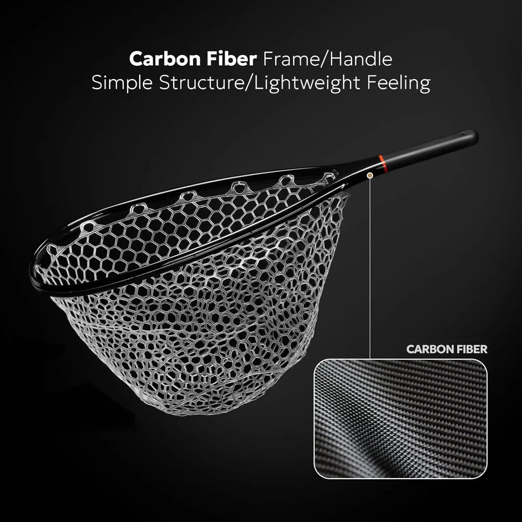 Durable Lightweight Carbon Fiber Fly Fishing Net with Soft Rubber Mesh
