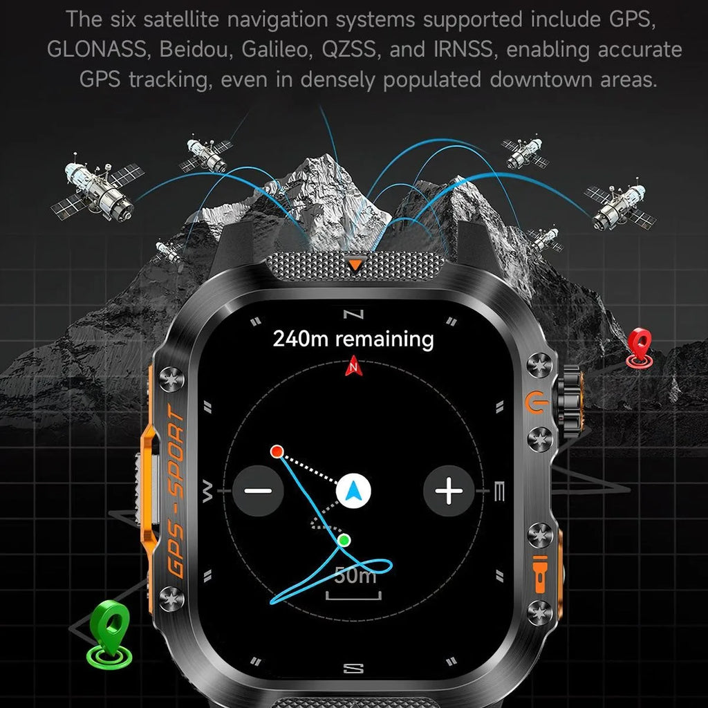 Military Tactical Smart Watch with Built-in GPS for iPhone/Android