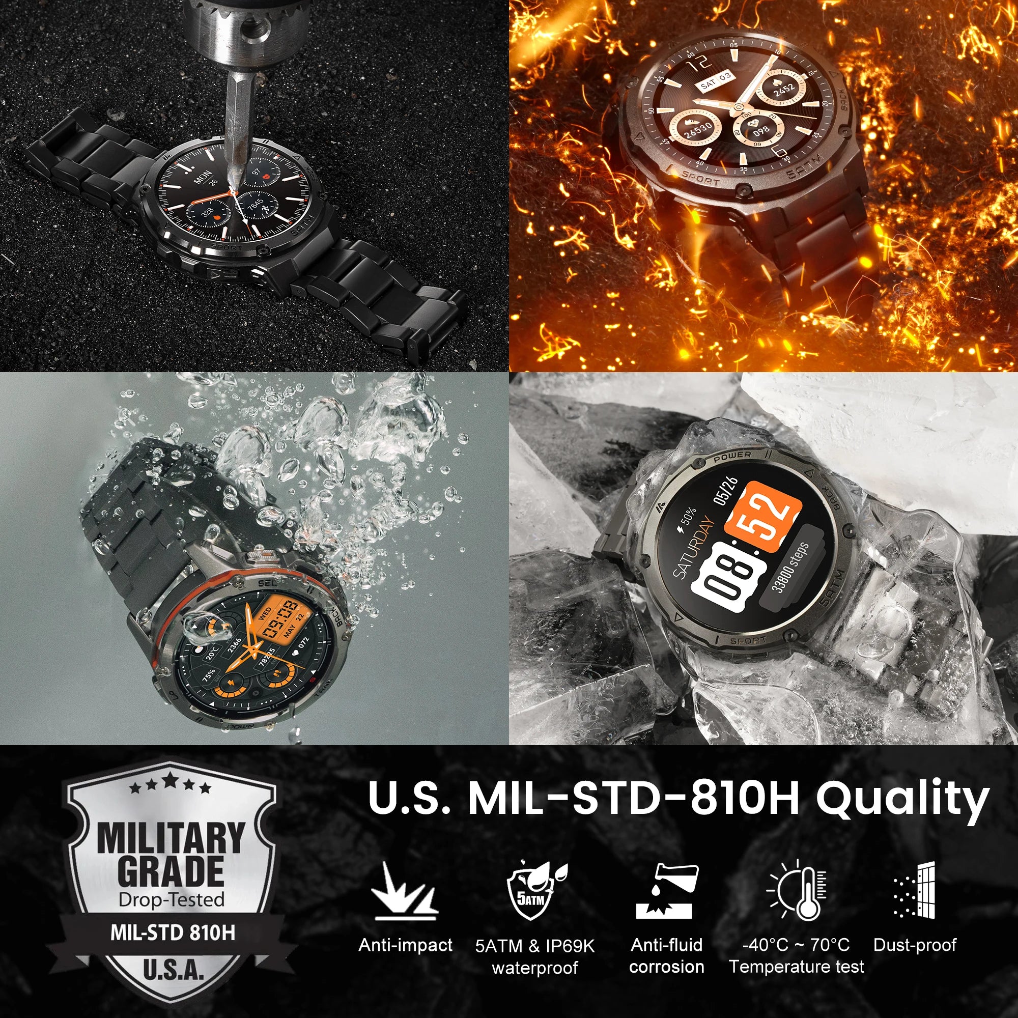 Electronic GPS Waterproof Smart Watch For Men with Compass and Bluetooth