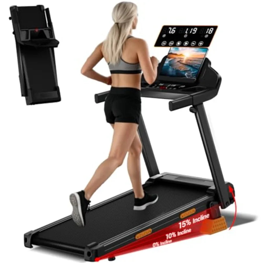 Treadmills for Home with 15% Incline and Led Screen 7-Layer Shock-Absorbing Foldable Treadmill with Handle Bar Up to 400lbs Cci
