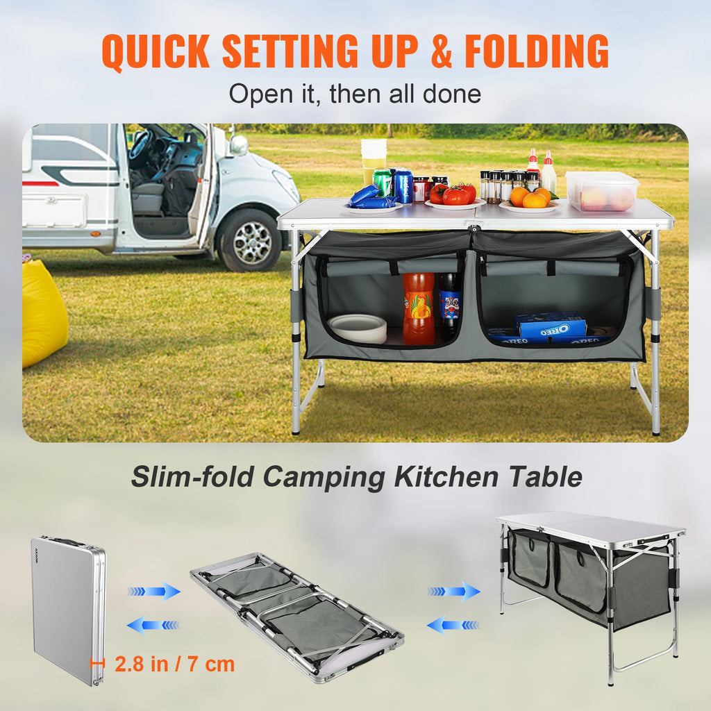 Kitchen Folding Table Quick set-up for Outdoor Picnics or Camping