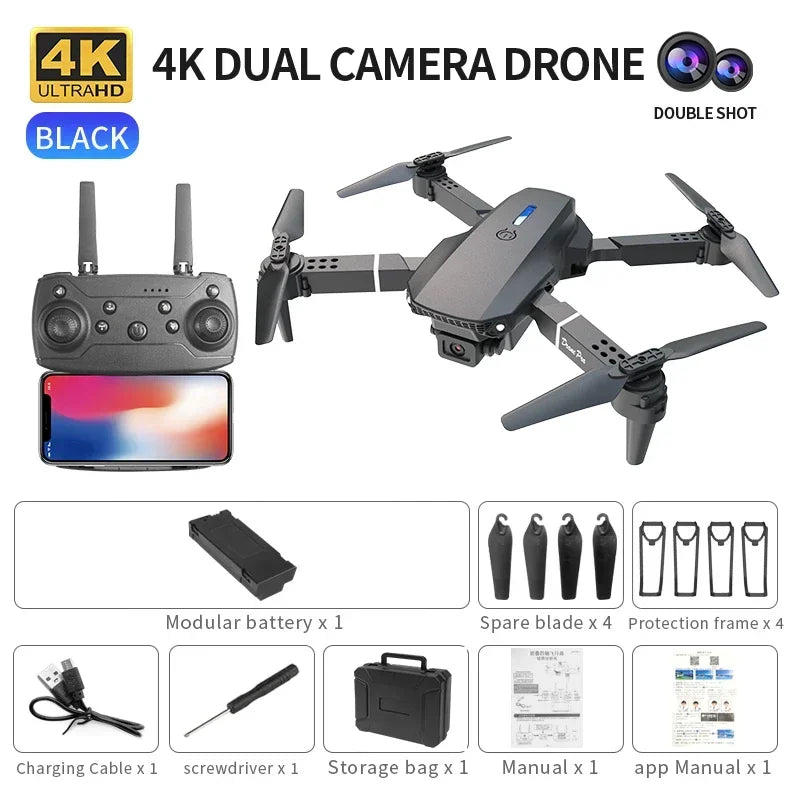 Professional mini remote control drone E88 4K HD aerial camera WiFi FPV foldable quadcopter RC helicopter Children's toy Gift from China