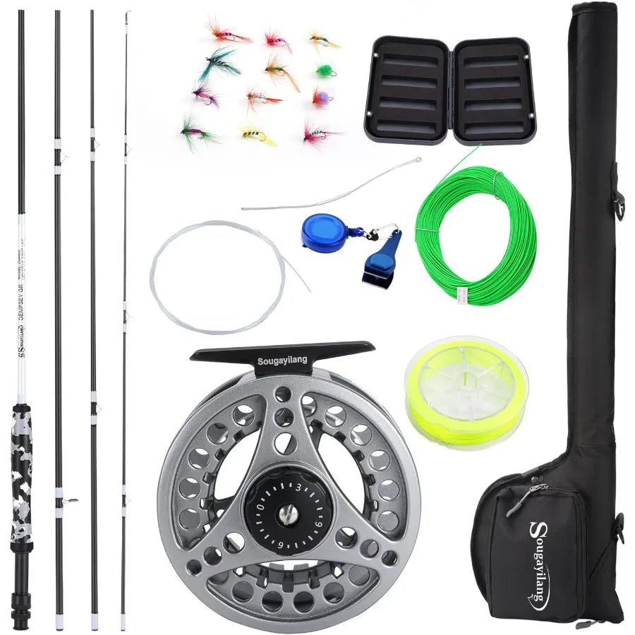Standard Fly Fishing Combo Starter Kit 5 6 Weight 9' Fly Rod with SuperPolymer Handle for Freshwater and Saltwater