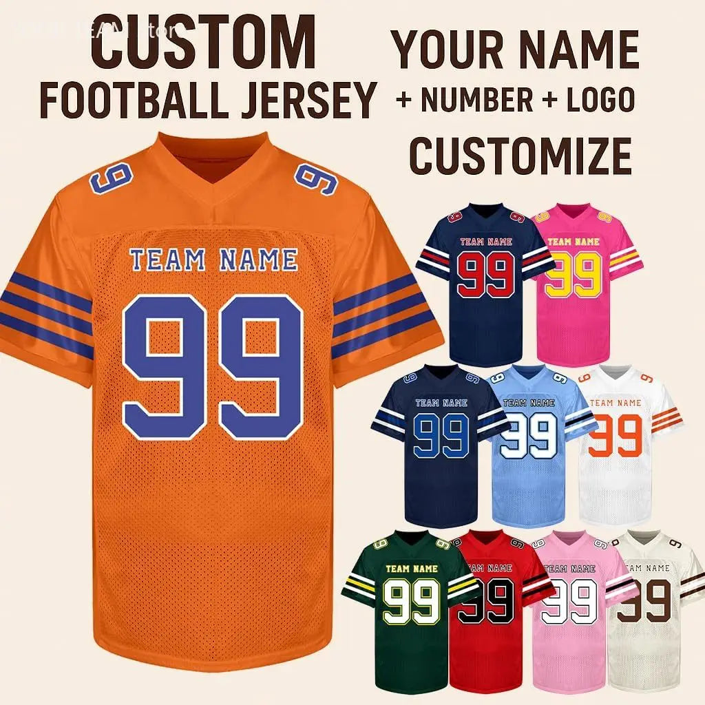 Custom Football Jersey with Personalized Logo Name Number Practice Shirt Stitched Sports Uniform
