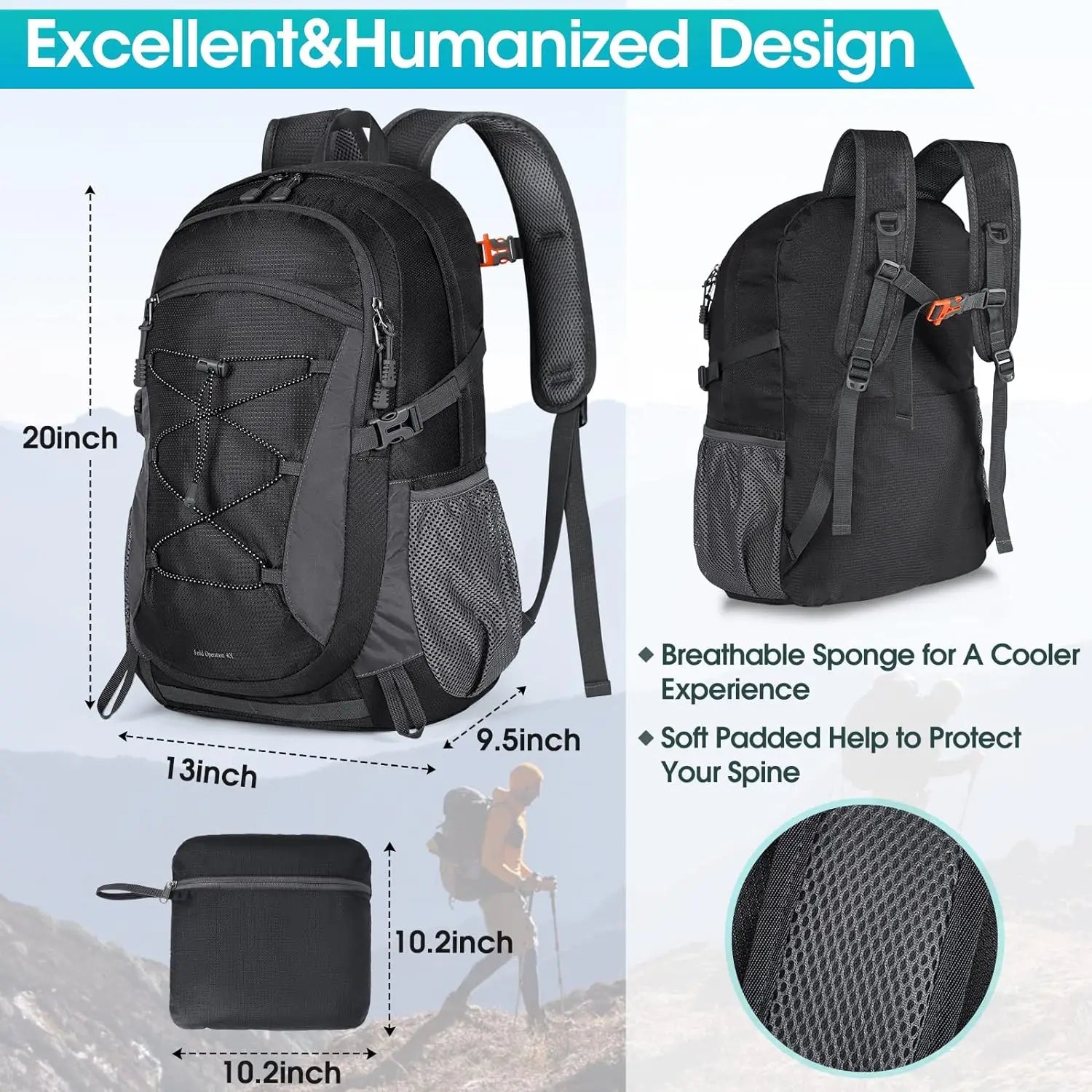 Lightweight 40L Hiking Waterproof Camping Travel Daypack/Backpack for Women/Men