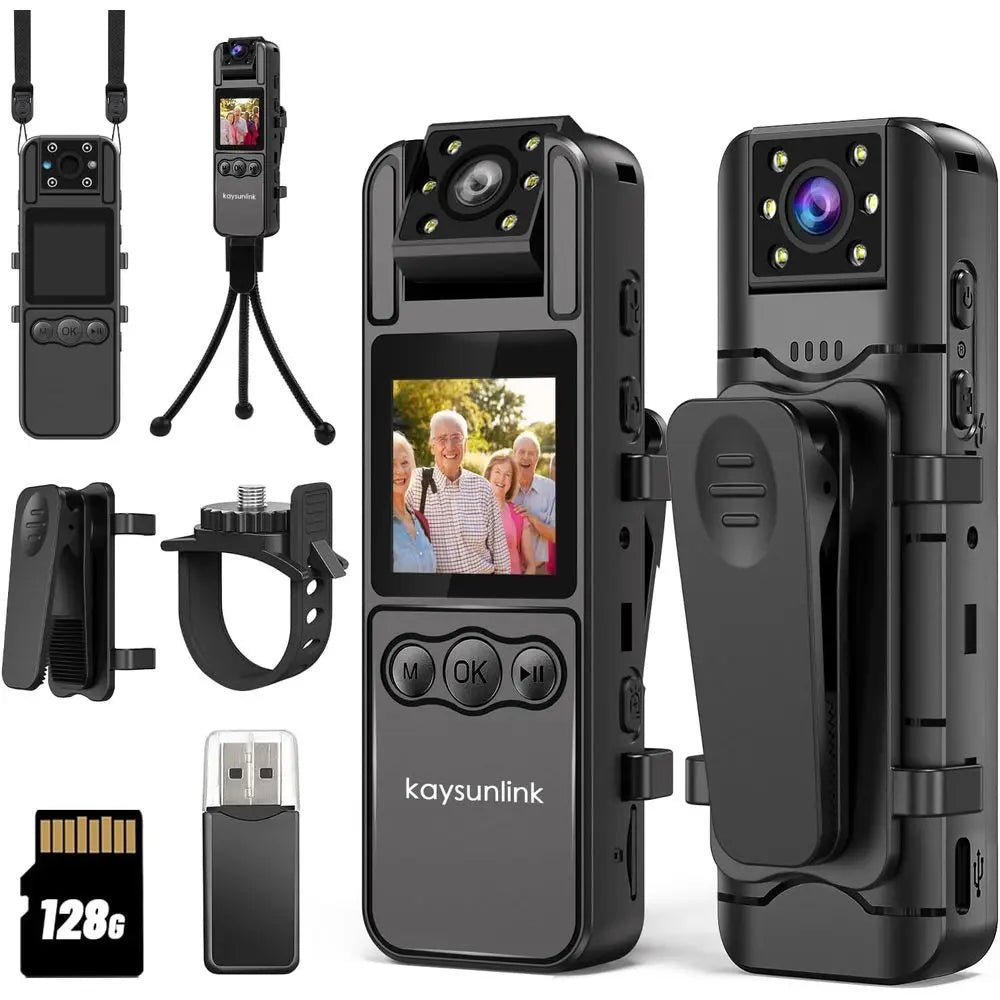 1080P HD Mini Body Camera with Audio/Video Recording, 128GB Portable Wearable Camcorder for Outdoor Action Recording