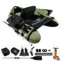 Inflatable Fishing Float Tube with Adjustable Straps Storage Pockets Fish Ruler Pump Oar Rod Holder and Mount Fins 350LBS Load