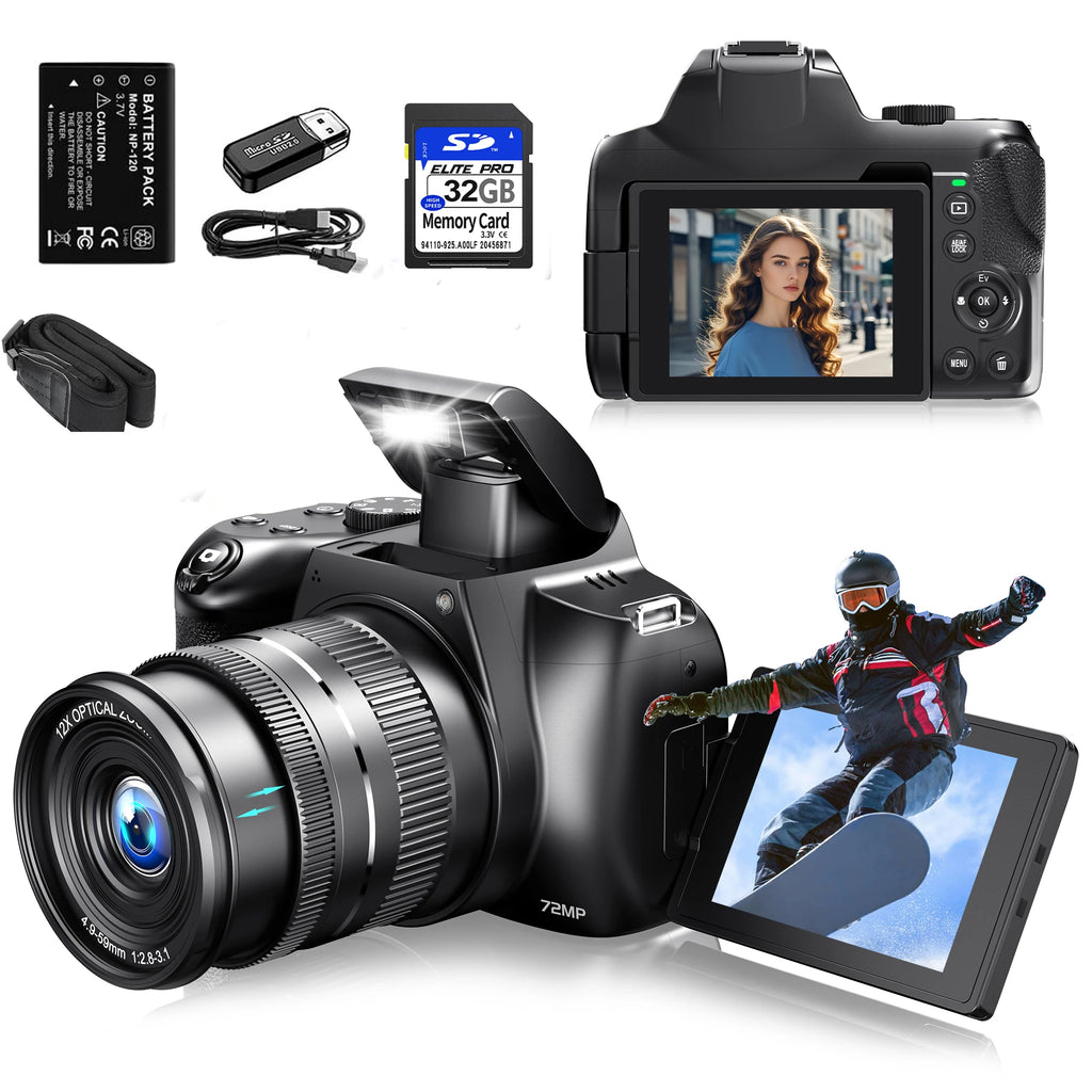 72MP Digital Camera with 4K WiFi Livestream Webcam, 12X Optical Zoom and Auto Focus