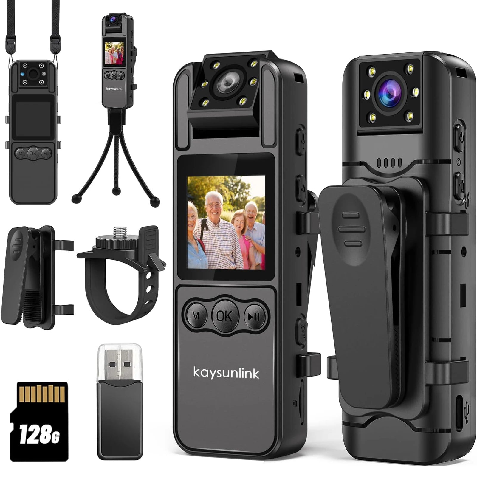 0-128GB Body Camera with Audio and Video Recording HD 1080P/4K Body Cam 6HR Battery IR Cut Auto Night Vision Body Worn Camcorder from China