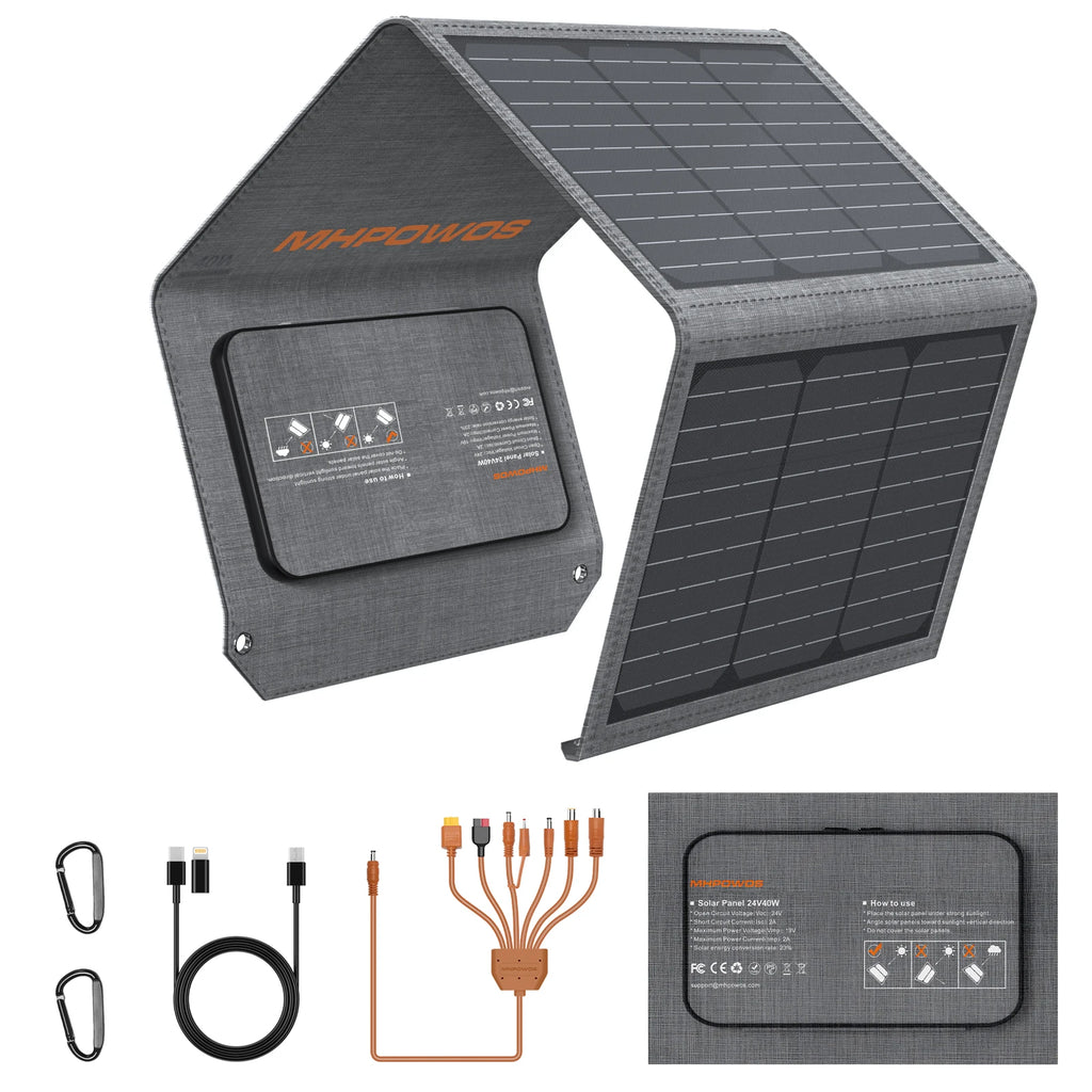 40W Portable Solar Panel Charger with Triple Output (USB-C/USB-A/DC)