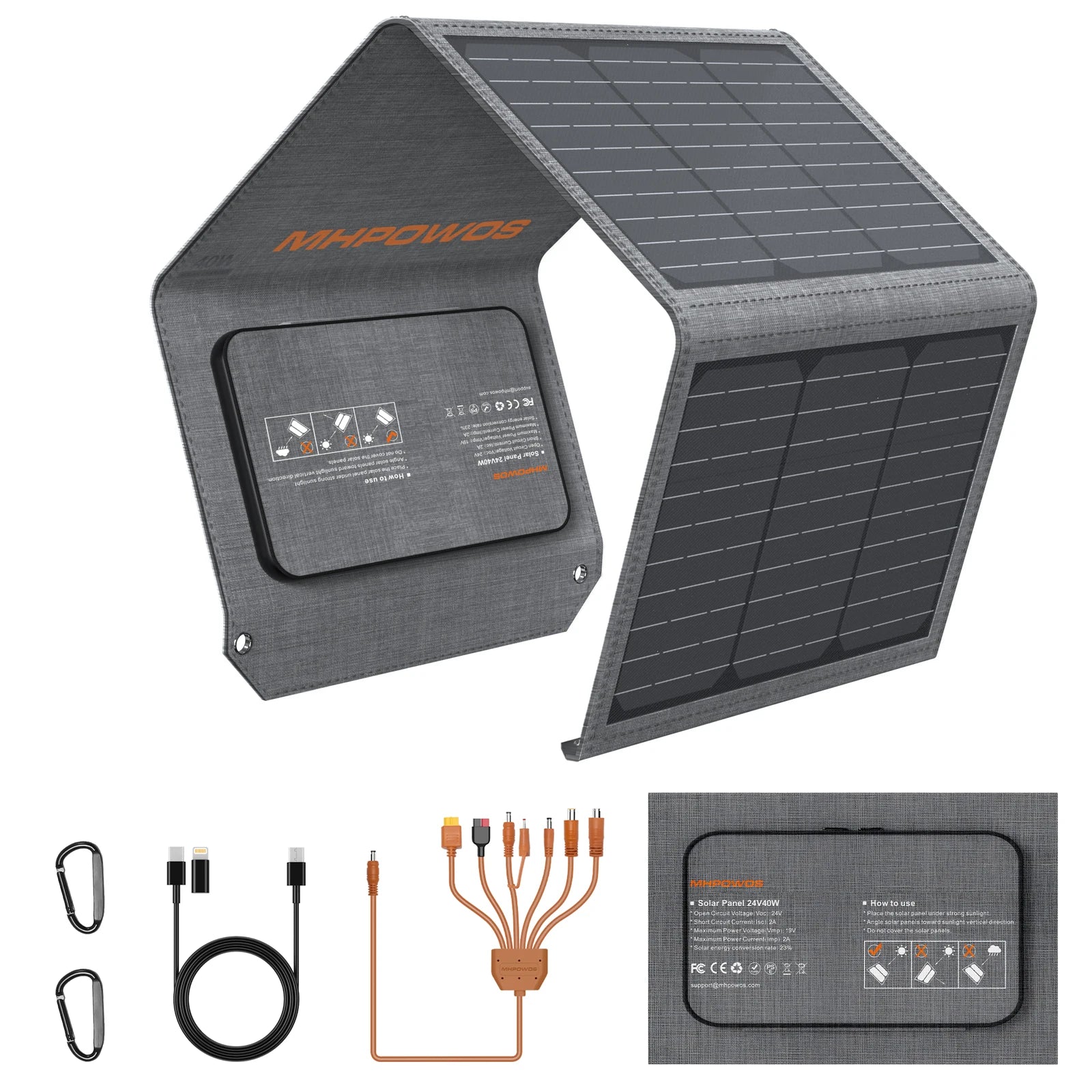 40W Portable Solar Panel Charger with Triple Output (USB-C/USB-A/DC)