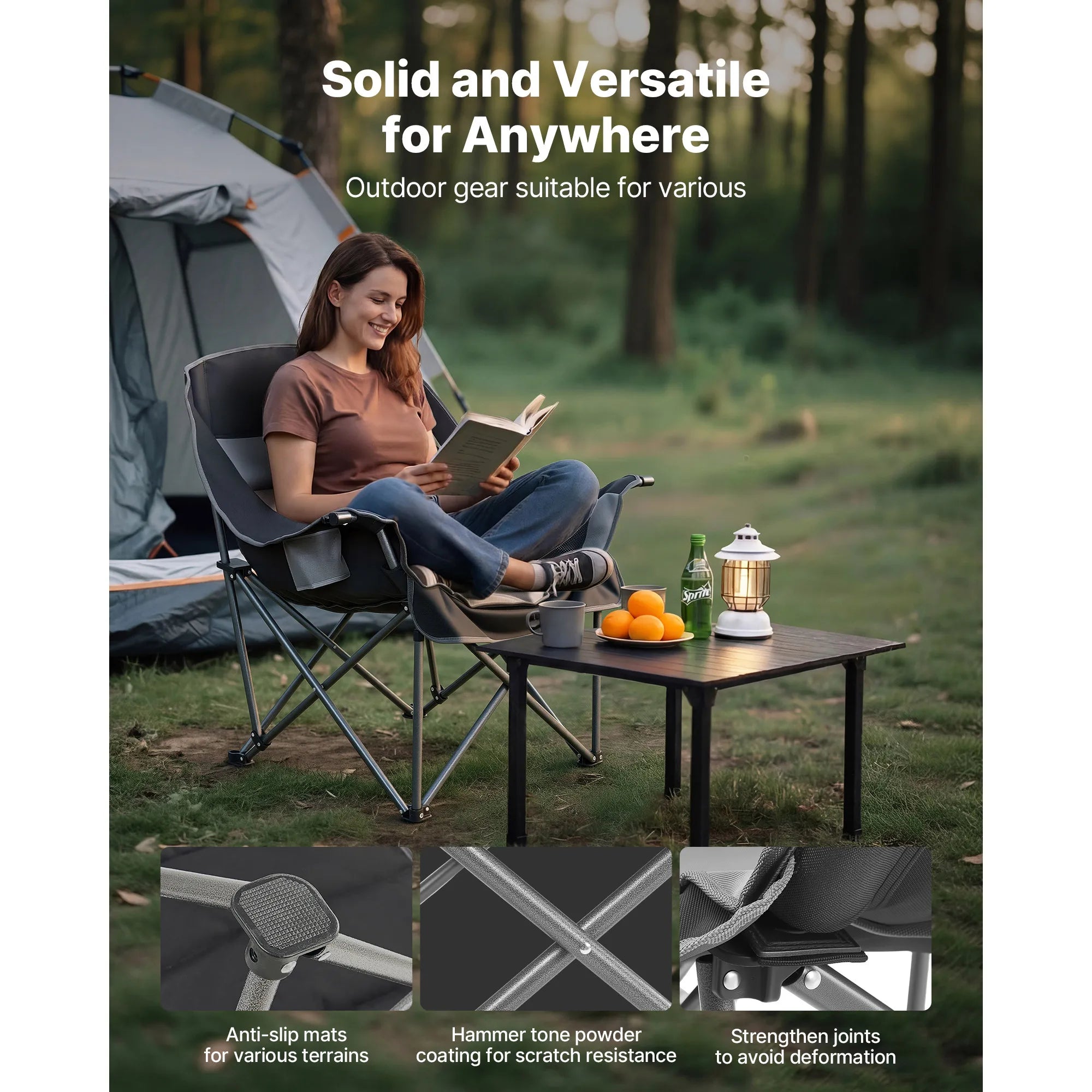 Portable Padded Folding Oversized Camping Chair w/Carry Bag