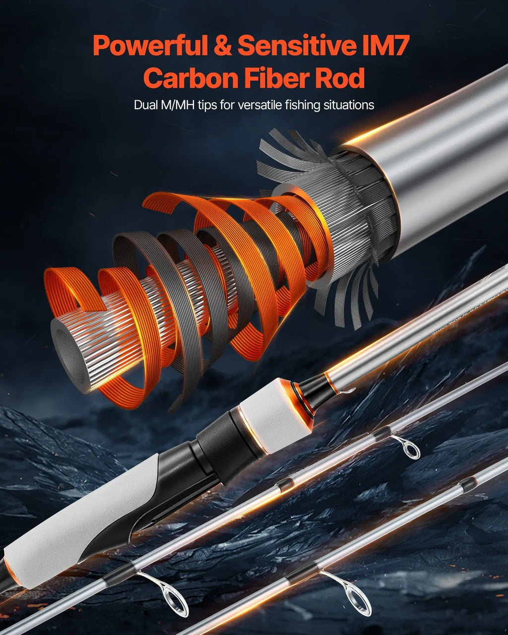 Rod and Fishing Reel Combo, IM7 Carbon Fiber Spinning Rod and Reel Combo, Bass Fishing Pole with 7 ft Two-Piece Rods, 7+1 Ball