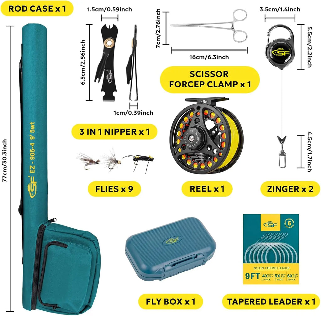 5wt 9FT Fly Fishing Rod Combo Starter Kit with Reel, Case, Flies, Leaders, Tools for Trout Travel